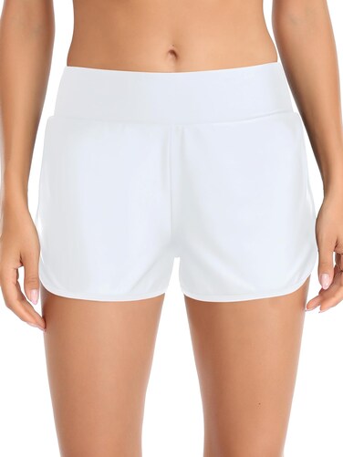 Colloyes Women's White Swim Shorts High Waisted Bathing Suit Side Split Swimsuit Bottoms Board Shorts Size Large