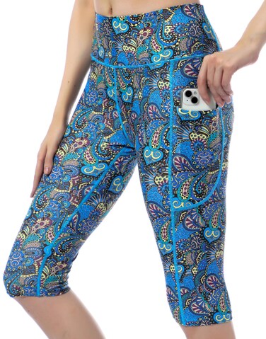 Cagola Womens Swim Capris Swim Pants Knee Length Long Swim Shorts UPF50+ Capri Swimsuits High Waisted Tummy Control Quick Dry Blue Paisley Medium