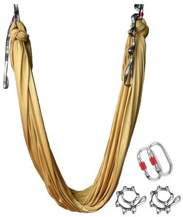 PFONB Aerial Silks - Premium Aerial Yoga Hammock Swing 5.5 x 3 Yards for Antigravity Yoga, Inversion Exercises, Improved Flexibility Core Strength - Daisy chains, Carabiners and Pose Guide(Gold)