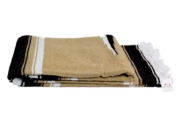 Open Road Goods Tan/Khaki/Brown Thick Diamond Mexican Yoga Blanket, Extra Thick Serape with Black and White Stripes