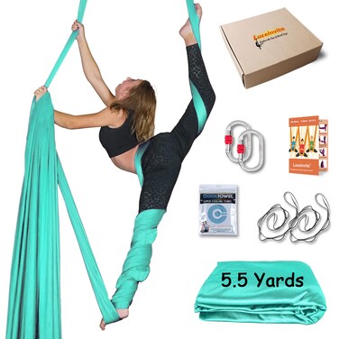 Luceinvita Aerial Yoga Hammock 5.5 Yards Aerial Silks for Home Premium Nylon Silk for Gymnastics Fitness Anti-Gravity Flying Kit Include Hardware