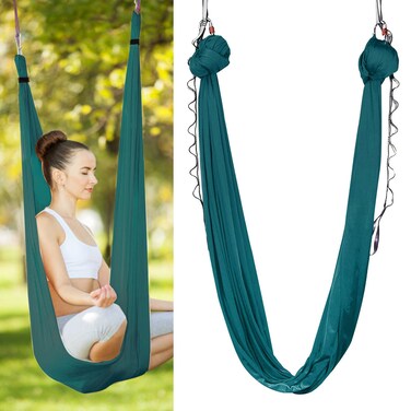 IONTACH Aerial Yoga Hammock 5.5 Yards, Dark Green Aerial Silks Gymnastics for Home Indoor Jungle Gym, Antigravity Fitness Hammock fabric