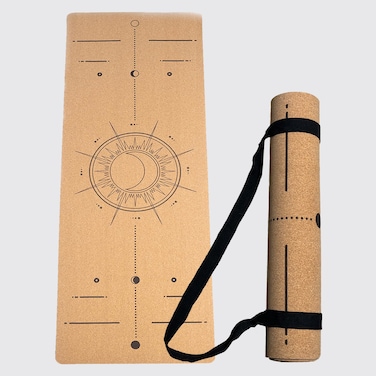 Lunar Balance Cork Yoga/Excercise Mat with Carrying Strap   72in x 26in   5mm Thick   Luxury   Eco-Friendly   Non-Slip &amp; Water Absorbent   Alignment and Pose Markers   Laser Engraved Design   Pilates