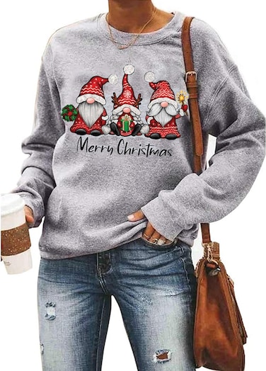T&amp;Twenties Women Merry Christmas Sweatshirts Funny Christmas Snowman Car Pullover Christmas Plaid Tree Tops