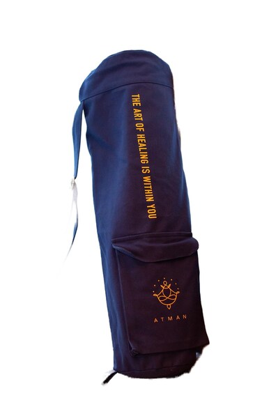 Atman Spirit YOGA BAG BLUE Yoga Mat carrier bag with multiple pockets Full zipper closure and adjustable strap Suitable for most Yoga Mats Organic cotton Certified B Corp&ndash;Gallant International