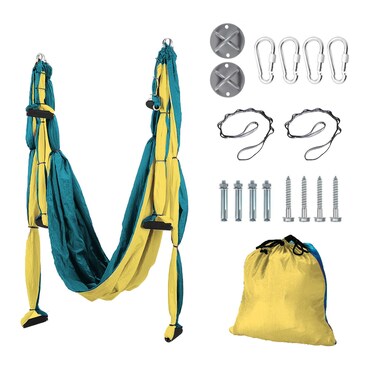Aerial Yoga Flying Yoga Swing Set Yoga Hammock Sling Inversion Tool Aerial Pilates Silk for Gym Home Fitness (with Ceiling Mount Accessories)