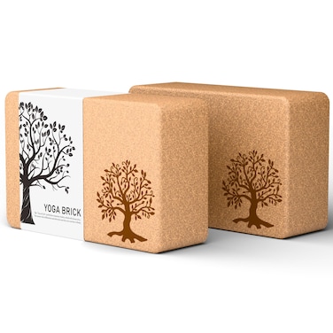 Cork Yoga Blocks 2 Pack Set, Natural Cork Soft Non-Slip Yoga Blocks, High Density &amp; Eco Friendly Yoga Accessories for Women  Men, Ideal for Yoga, Pilates, Stretching and Toning