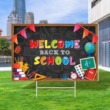 Kigeli Welcome Back to School Yard Sign with Stakes Back to School Yard Decorations Waterproof First Day of School Sign Outdoor Lawn Sign for Back to School Party Greeting Students Kids Decoration