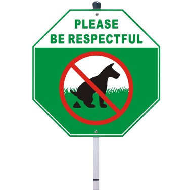 HEIOKEY Please Be Respectful Dog Sign with 28 Inch Long Stake, No Dog Pooping or Peeing Dog Sign for Yard, 10x10 Inches No Pooping Dog Metal Sign - Stop Dogs from Pooping and Peeing On Your Lawn Sign