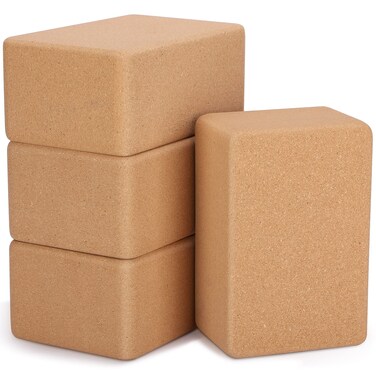 Leitee 4 Pcs Cork Yoga Blocks 9 x 6 x 4 Inch Cork Yoga Brick Non Slip Supportive Yoga Equipment High Density Bricks Wood Yoga Blocks for Stretching Flexibility Balance Fitness Pilates