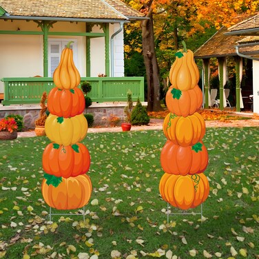 Fall Pumpkin Yard Signs 39 Inch Stacked Pumpkin Yard Stakes Large Pumpkin Garden Signs Thanksgiving Outdoor Decorations for Fall Harvest Thanksgiving Home Patio Lawn Garden Outdoor Decorations