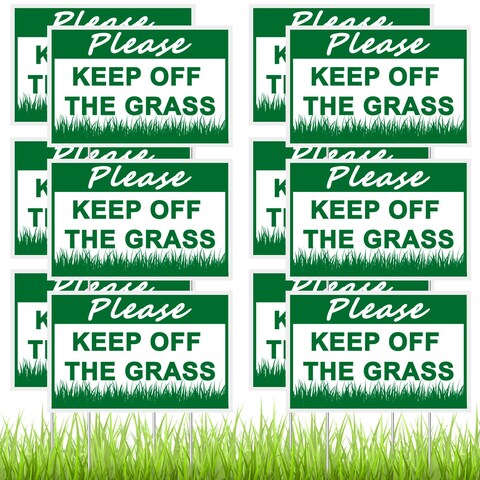 Blulu 12 Pcs Keep Off Grass Sign with 12 Metal Stakes 8 x 12 Inch Plastic Stay Off Grass Signs for Yard Lawn No Parking Walk Double Sided Keep Off Grass Yard Sign, Green
