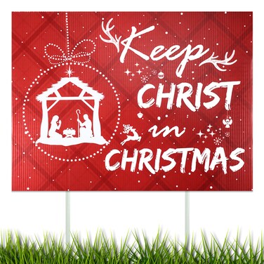 Jetec Keep Christ in Christmas Yard Sign Christmas Nativity Yard Signs with Stakes Religious Christmas Decorations Manger Scene Lawn Ornament Sign for Christmas Church Home Outdoor Inside Decoration
