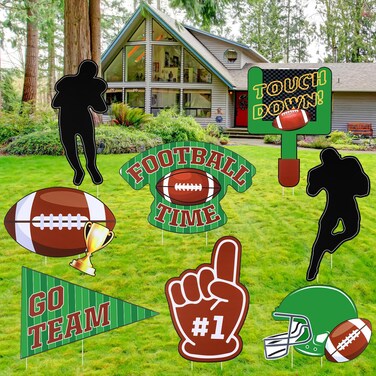 Leinuosen 8 Pcs 16 Inch Large Football Yard Sign Jumbo Outdoor Lawn Decorations Football Yard Sign with Stake Sports Yard Decorations Football Game Day for Home Garden Lawn Pathway Party Supply