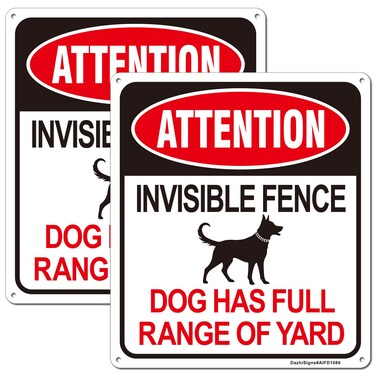 Attention Invisible Fence Dogs Sign - Dog Has Full Range of Yard,2Pack Beware of Dog Signs, 10"x8.6" Animal Safety Sign for Home House, Rust Free Reflective Aluminum, UV Protected, Easy to Mount