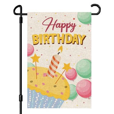 INNORU Happy Birthday Garden Flag, Boys Girls Children Birthday Party Yard Sign, First Birthday Party Indoor Outdoor Yard Lawn Sign Decor, Burlap Double Sided