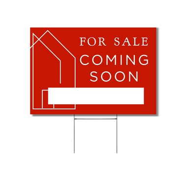 Coming Soon Real Estate Sign for Home   12 x 17&rdquo; Yard Sign with H Frame Stake Home Double Sided Open House Realtor For Sale by Owner Classy Red White Minimalist Modern