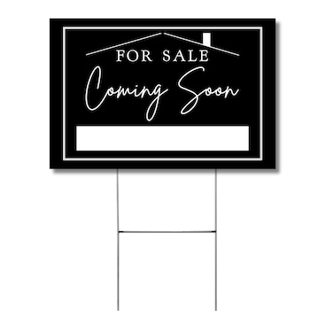 Coming Soon Real Estate Sign for Home   12 x 18&rdquo; Yard Sign with H Frame Stake Home for Sale by Owner Double Sided Open House Realtor Black White Minimalist Modern