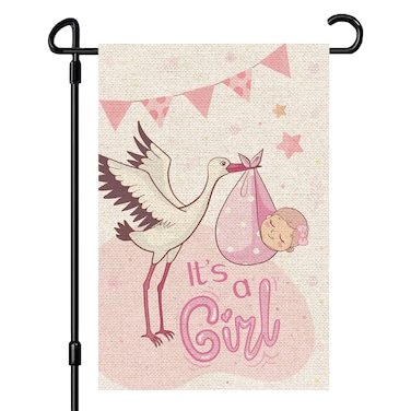 INNORU It's a Girl Garden Flag, Gender Reveal Party Yard Sign, Welcome Baby Girl Baby Shower Party Indoor Outdoor Yard Lawn Sign Decor, Burlap Double Sided