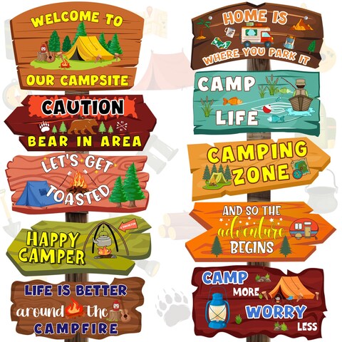 Camping Birthday Party Decorations - 20 Pcs Funny Camping Directional Signs with Slogan, One Happy Camper 1st Birthday Decorations, Camp Theme Decor, Great for Wall Yard Photo Area Indoor Outdoor