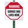 SmartSign 10 x 10 inch &ldquo;Warning - Service Dog Lives Here&rdquo; Yard Sign with 3 foot Stake, 40 mil Laminated Rustproof Aluminum, Red, Black and White, Set of 1, Made in USA