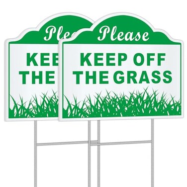 JIAMING Keep Off The Grass Sign With Metal Stakes, 2 Pack 12" x 9" Double Sided, Keep Dogs Off Sign For Lawn, Stay Off Grass Sign For Yard, Don't Walk on The Grass Sign. Weatherproof, Easy To Install.