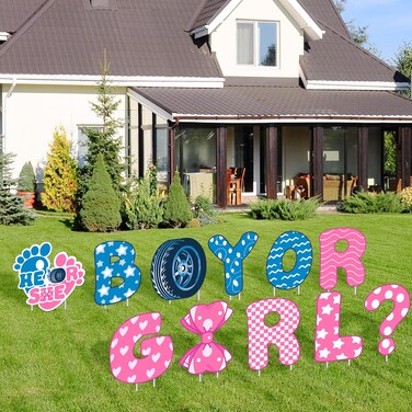 Baby Gender Reveal Decorations Baby Shower Yard Sign with Stakes Boy or Girl Lawn Signs Cool Gender Reveal Ideas Burnouts or Bows Yard Letters Party Favors Decor Welcome Home Garden Outdoor Supplies