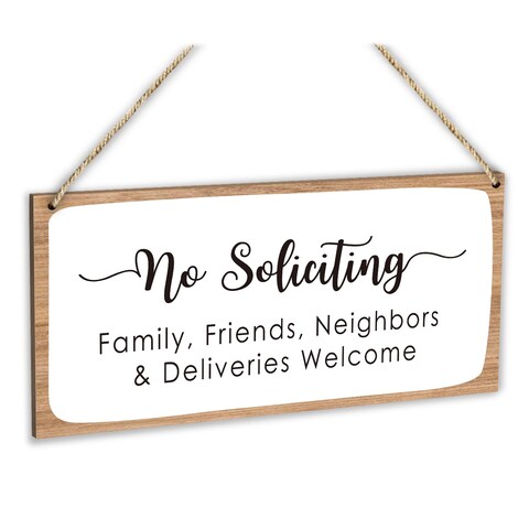 Place No Soliciting Front Door Sign, Welcome Sign For Front Door Wood Hanging Plaque with Rope, Home Decor Wall Art Sign for Yard Garden Fence Porch, Housewarming Gift for Family Friends Coworker -03