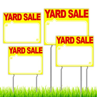 SVICCOOKQ Yard Sale Signs,4PcsYard Sale Signs with Stakes,Tag Sale Signs Weatherproof for Yard Garage Sale (Yellow)