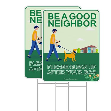 Clean Up After Your Dog Sign,2-Pack 14&rdquo;x10&rdquo; No Poop Signs for Lawn, Yard Sign with Metal Wire H-Stakes, Pick up after Your Dog Sign Double Sided, Waterproof, Weather Resistant, Easy Install
