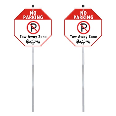 No Parking Tow Away Zone Yard Sign with Stake, Outdoor Sign with No Parking Symbol, Reflective Aluminum Sheeting Rust Free, Weather Resistant, Waterproof, 10x10 inch, 2 Pcs