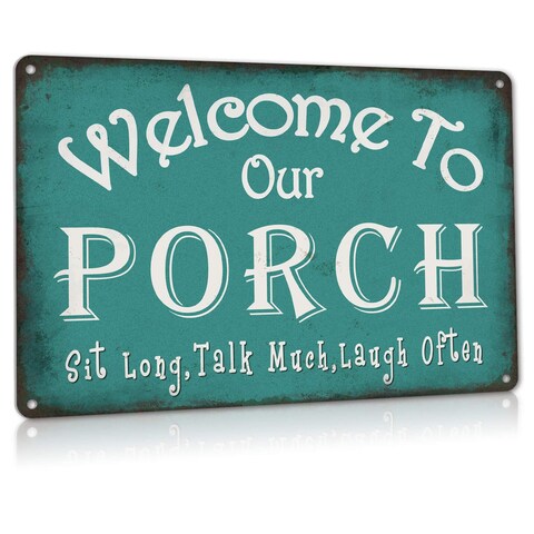 ALREAR Welcome to Our Porch Sign Backyard Accessories Decor Outdoor, Vintage Metal Tin Signs Farmhouse Home Wall Decorations 8x12 Inches