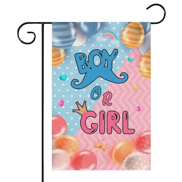 WeBenison Burlap Boy or Girl Garden Flag/Baby Shower Yard House Lawn Sign/Welcome Baby Gender Reveal Door Yard Lawn Sign Decor/Pink or Blue Theme Party Outdoor Decorations, Double Side