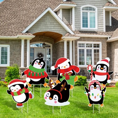 Bucherry 6 Pieces Christmas Penguin Yard Signs Stakes Decorations Christmas Outdoor Holiday Decor Christmas Party Decorations for Home Lawn Pathway Walkway Porch Land Themed Party
