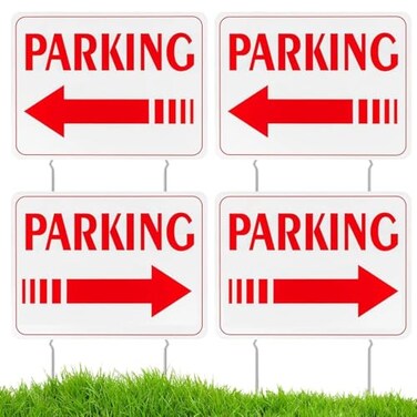 Voittozege 4 Pcs Event Parking Sign with Stake,16x12 Inch Outdoor Parking Signs,Double Sided Corrugated Signs Plastic Directional Guest Parking Sign for Outdoor Yard (Red)