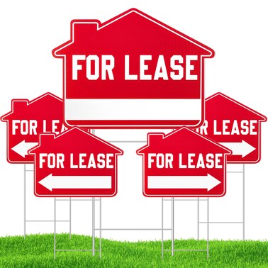 5 Pcs For Rent Sign with Stakes, Lease Sign 16 Inches by 12 Inches Double Sided Signs Corrugated Plastic Red White for Lease Sign Yard Signs for Outdoor House Commercial Real Estate