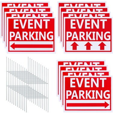 Juexica 12 Pcs Outdoor Event Parking Sign with Arrows and Stakes 12 x 16 Waterproof Parking Signs for Event Double Sided Large Corrugated Plastic Yard Signage for Wedding Directional Guest Parking