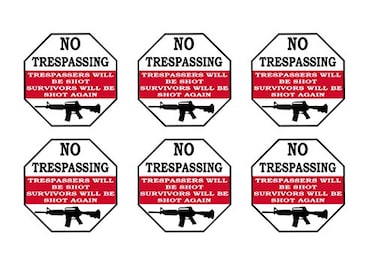 Rogue River Tactical Funny No Trespassing Warning Security Sticker Trespassers Will Be Shot Survivors Shot Again 6 Pack Sign Sticker Decal Window Door Indoor Outdoor 3x3 inch Gun