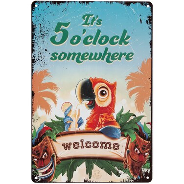 Tiki Sign, Tiki Bar Decorations, It's 5 O'Clock Somewhere, 8"x12", 4 screws incl, Tiki Bar Decor, Tiki Bar Sign