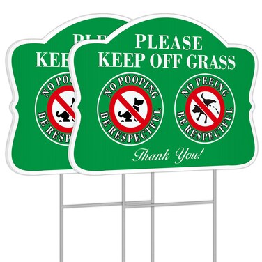 JIAMING No Pooping Or No Peeing Dog Signs, Keep Off Grass Sign, 2 Pack 12" x 9" Double Sided With Metal Stakes, PLease Be Respectful For Yard, Keep Dogs Off Lawn Sigs, Weatherproof, Easy To Install.