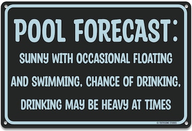 Pool Forecast 12" x 8" Funny Tin Pool Sign Beach Home Poolhouse Deck Tiki Bar Coastal Bedroom Decor