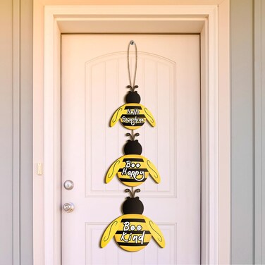 Panelee Wood Bee Hanging Decoration Bee Kind Happy Wooden Sign Bee Wall Decor Classroom Home Bee Themed Rustic Farmhouse Door Decorations