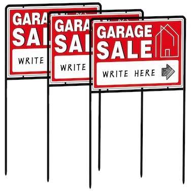 Generic Garage Sale Signs with High Stakes,Garage Sale Signs with Double Sided, Garage Sale Signs Large,Rummage Sale Signs (3 Pack), Red