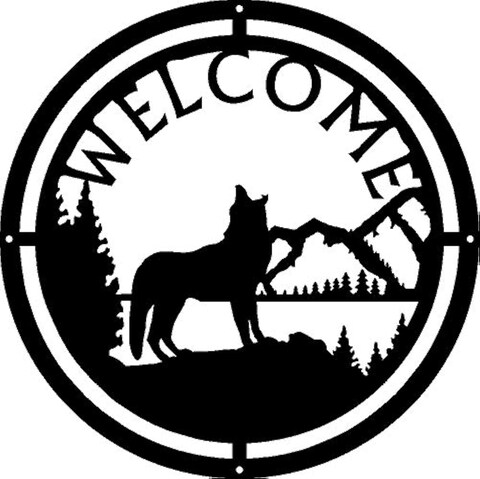 Wolf 12.5&quot; Round Welcome Sign for Porch and Front Door - Made in USA