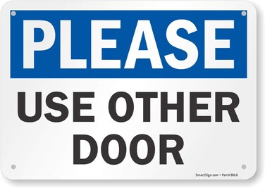 SmartSign - S-8182-PL-10 "Please - Use Other Door" Sign   7" x 10" Plastic Black/Blue on White