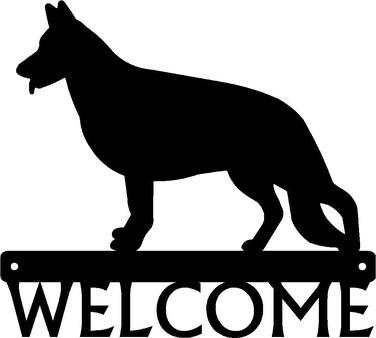 German Shepherd Dog #1 12" Wide Metal Welcome Sign for Porch &amp; Front Door. Made in the USA