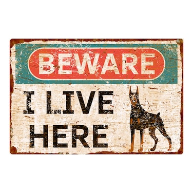 Hayg Equipment - Vintage Style Beware of Dog Aluminum Sign - Doberman - 8"x12" - 1 Piece