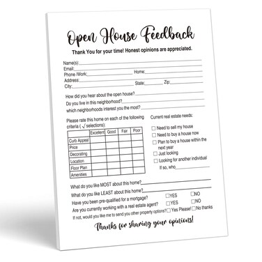 100 Pieces Open House Signs for Real Estate Open House Supplies, Open House Feedback Notepad Sign-in Form For Seller Clients, Realtors, Home Sellers, Agents Brokers Supplies, 6 x 8 Inch