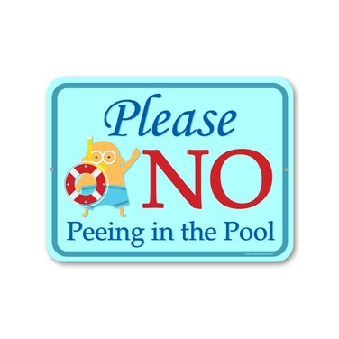 Honey Dew Gifts, Please No Peeing in the Pool, Swimming Pool Signs, Pool Rules Signs, Pool Decorations Outdoor, Warning Signs, Metal Sign Post, 9 inch by 12 inch, HDG-1614