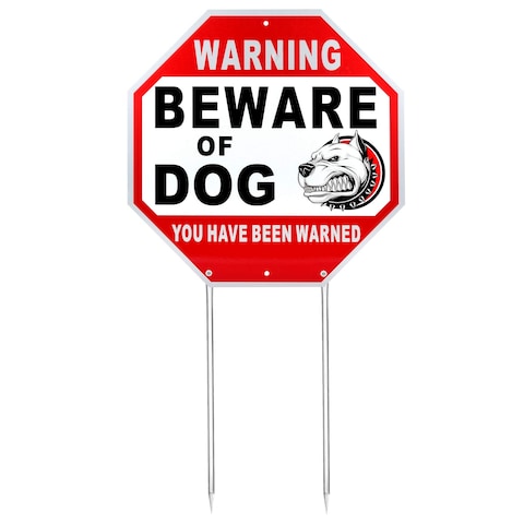 Kichwit Beware of Dog Sign Aluminum, Octagon Shaped, 11.8 x 11.8 Inches, Weather Resistant, Metal Stakes Included